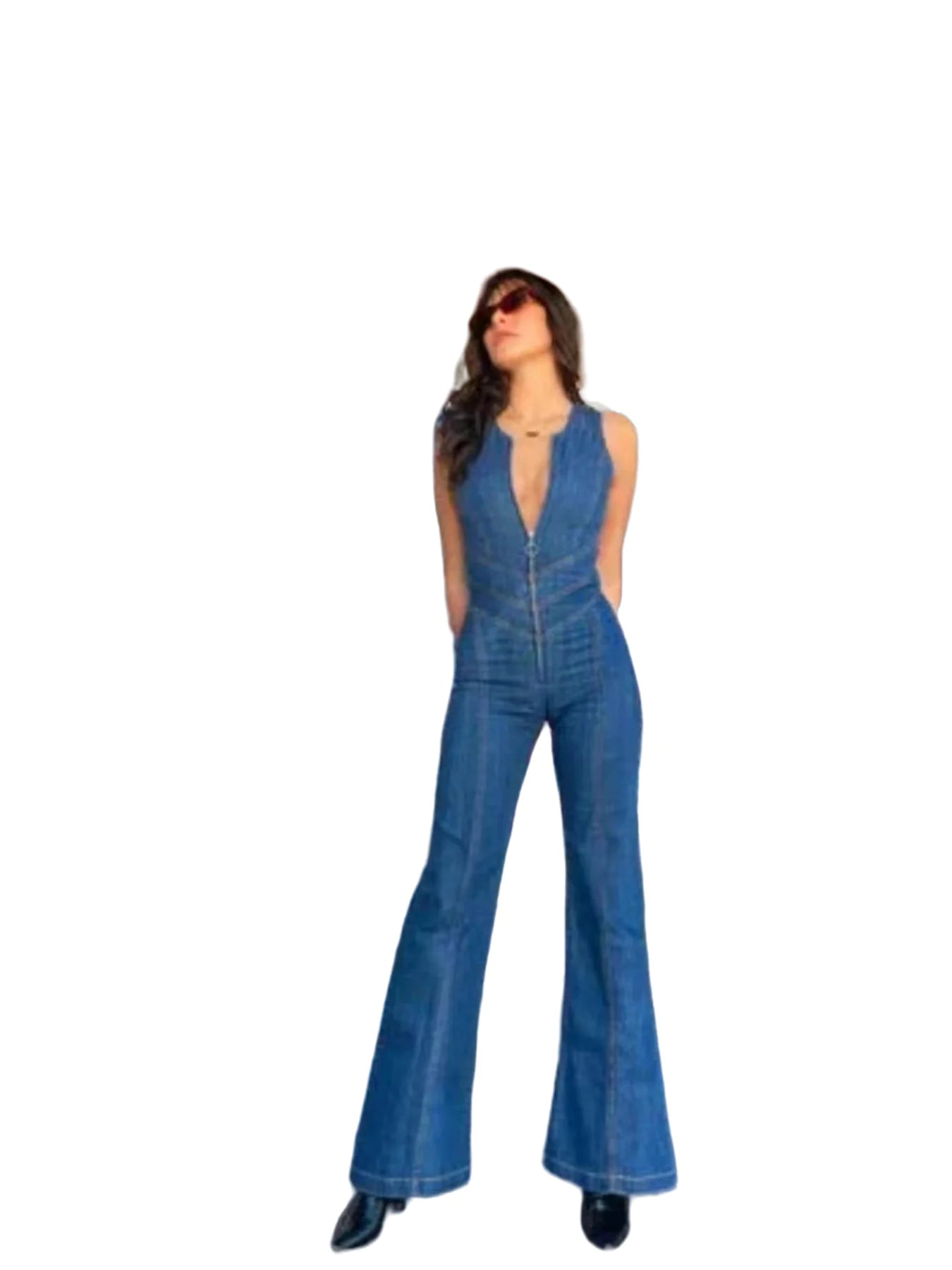 Retro High-Waist Slim Fit Denim Jumpsuit