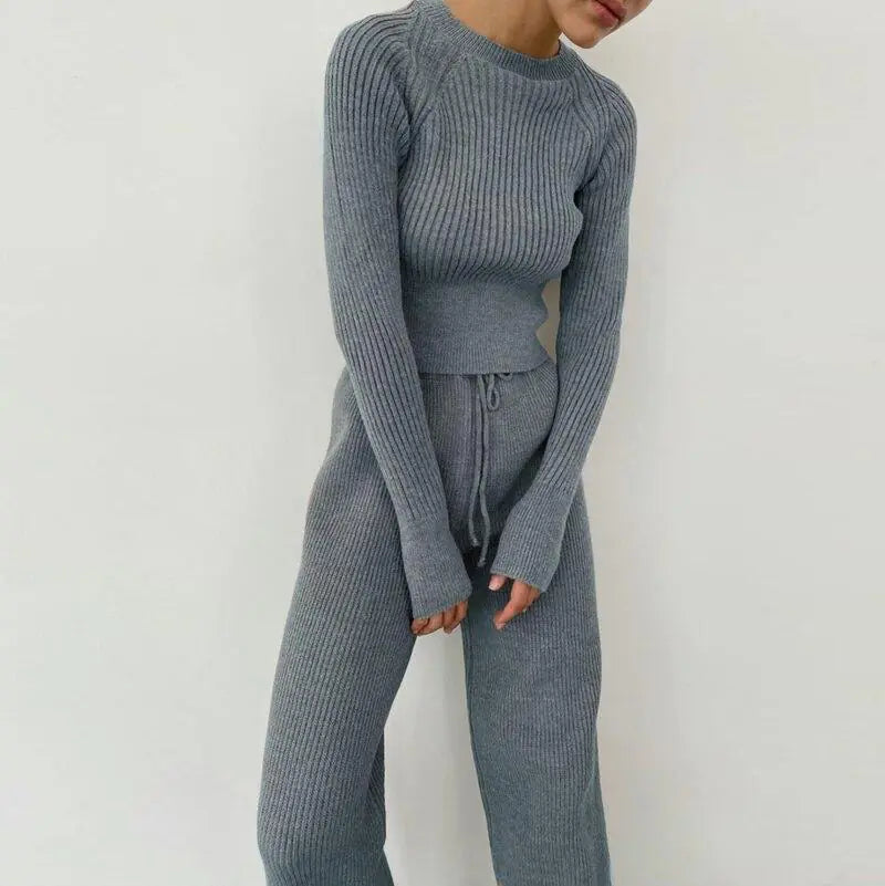 Casual Wide-Leg Knit Suit