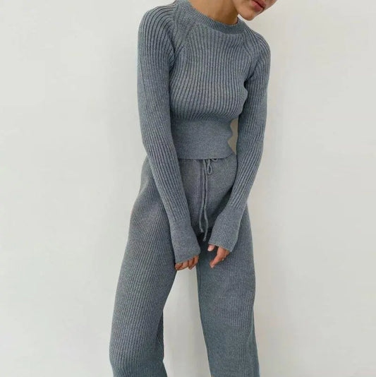Casual Wide-Leg Knit Suit