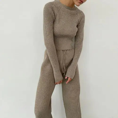Casual Wide-Leg Knit Suit