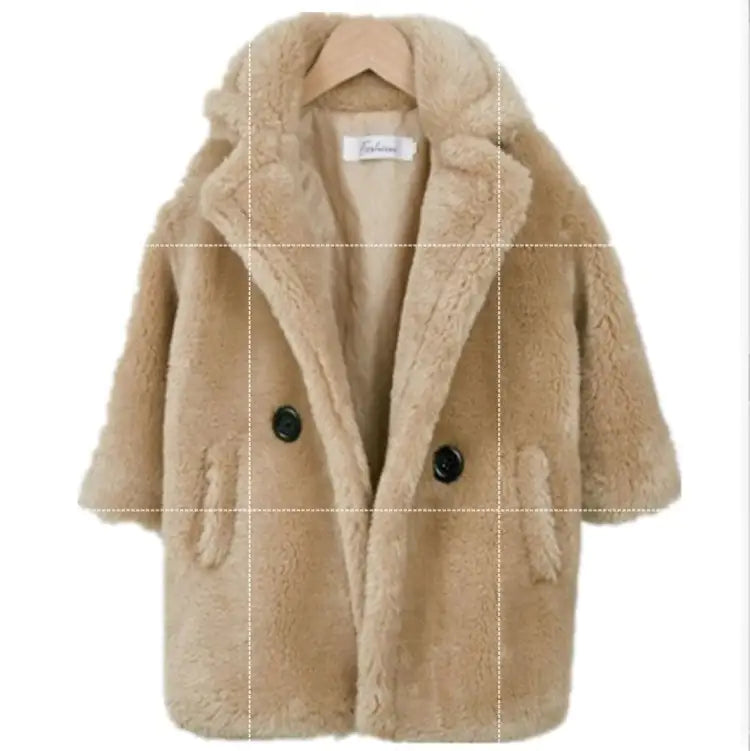 Stylish Cashmere Big Kids Fur Coat