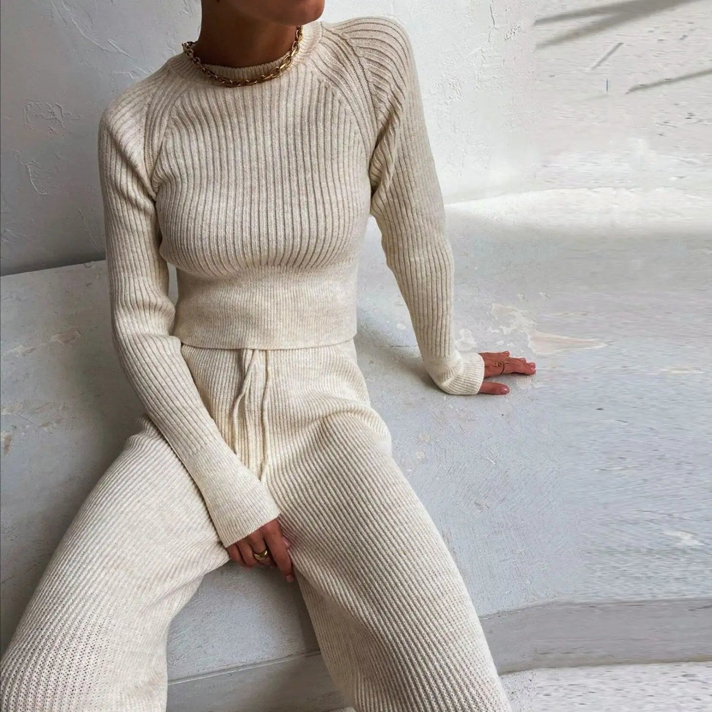 Casual Wide-Leg Knit Suit