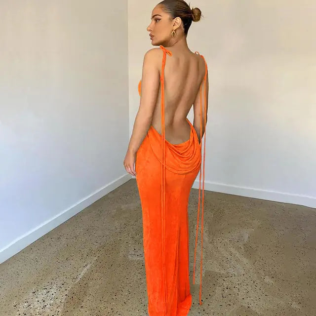 Sleek Open Back Cami Gown