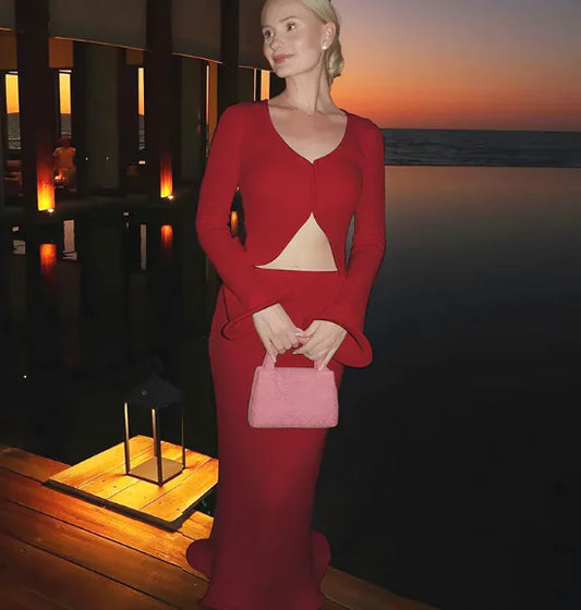 Cardigan & Hip Skirt Duo