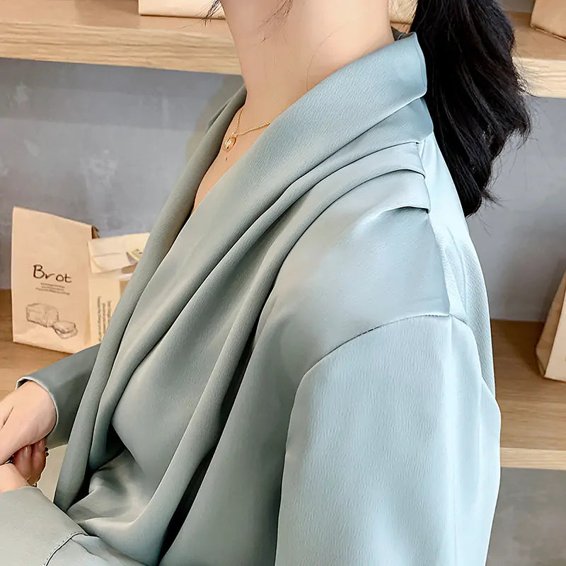 Gorgeous Chiffon Satin V-Neck Blouse