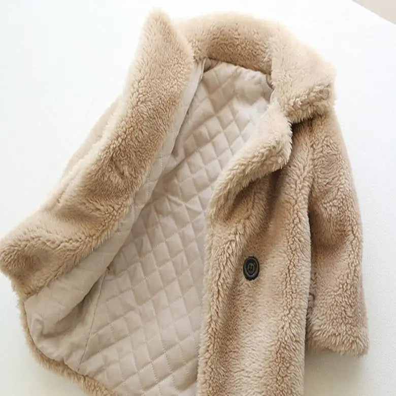 Stylish Cashmere Big Kids Fur Coat